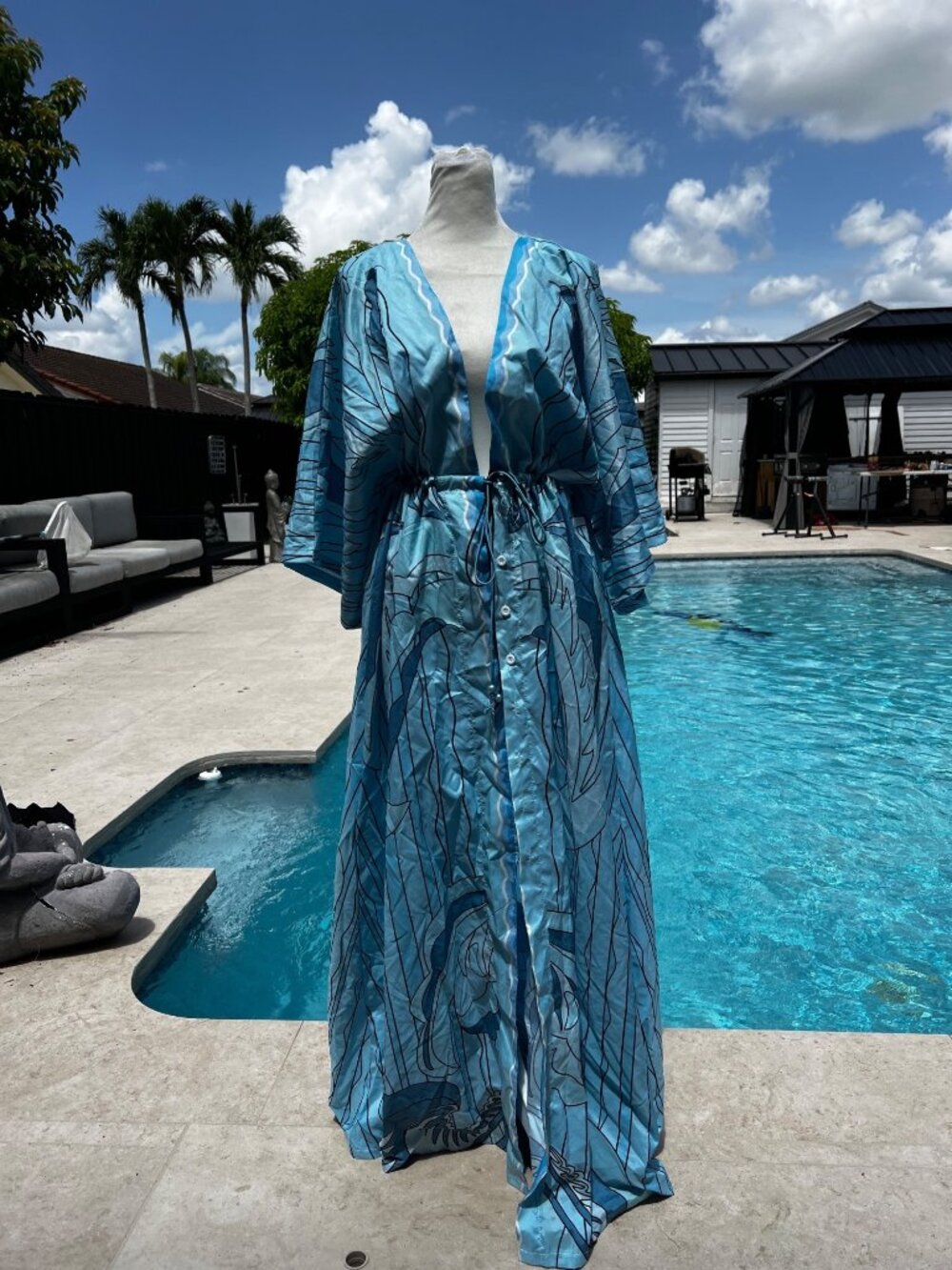 Blue Kimono Cover Up Women's Beach Swim Coverup Boho Resort Vacation